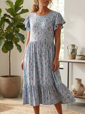NWT | Keluummi Light Blue Floral Tiered Dress | Cottagecore | Plus Size 18